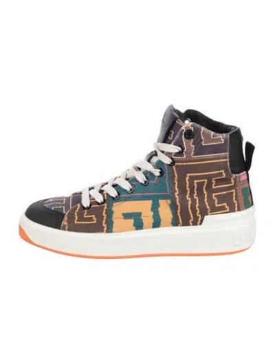 Pre-owned Balmain Canvas Graphic Print Sneakers In Multi