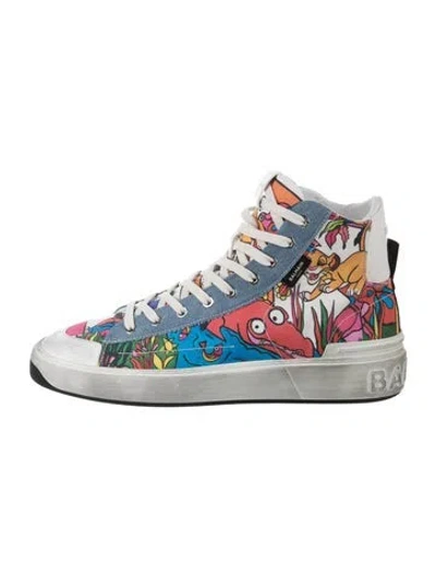 Pre-owned Balmain Canvas Graphic Print Sneakers In Multicolor