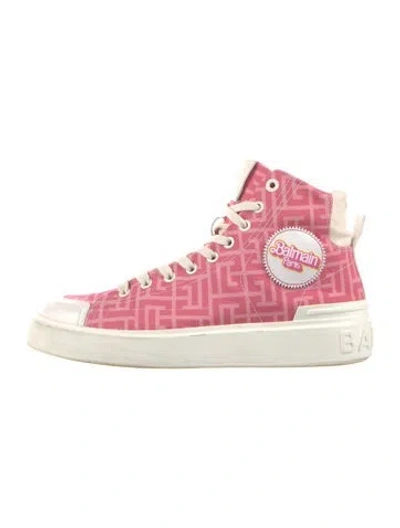 Pre-owned Balmain Canvas Graphic Print Sneakers In Pink