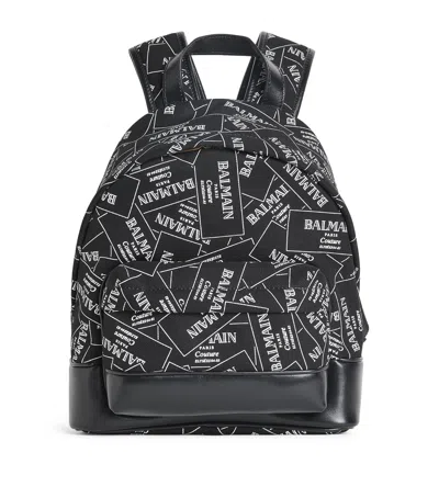 Balmain Kids' Canvas Logo Sticker Print Backpack In Black