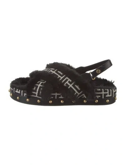 Pre-owned Balmain Canvas Printed Slingback Sandals In Black