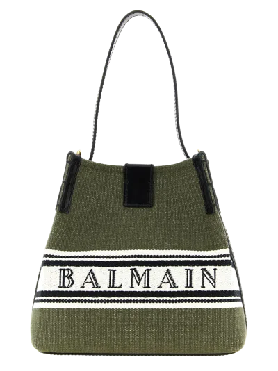 Balmain Canvas Shoulder Bag In Blue
