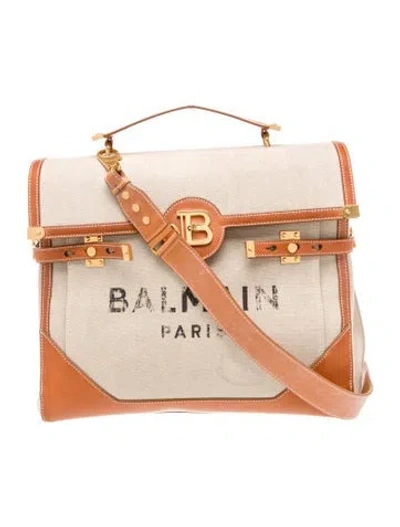 Pre-owned Balmain Canvas Shoulder Bag In Neutral