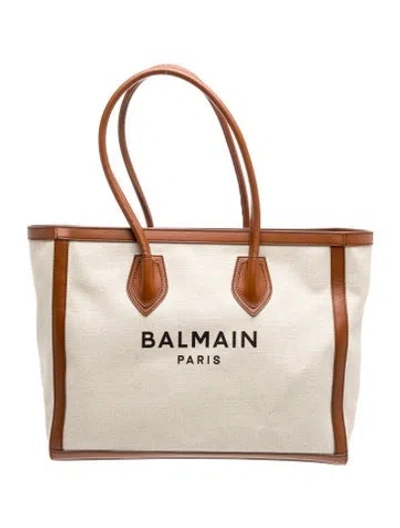 Pre-owned Balmain Canvas Shoulder Bag In Neutral
