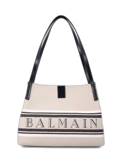 Balmain Canvas Shoulder Bag In Red