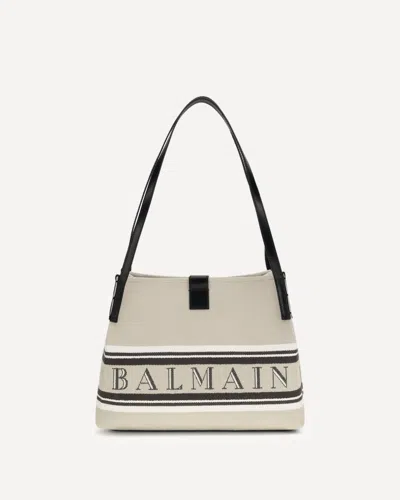 Balmain Canvas Shoulder Bag In White