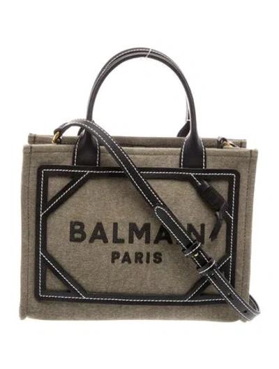 Pre-owned Balmain Canvas Top Handle Bag In Green
