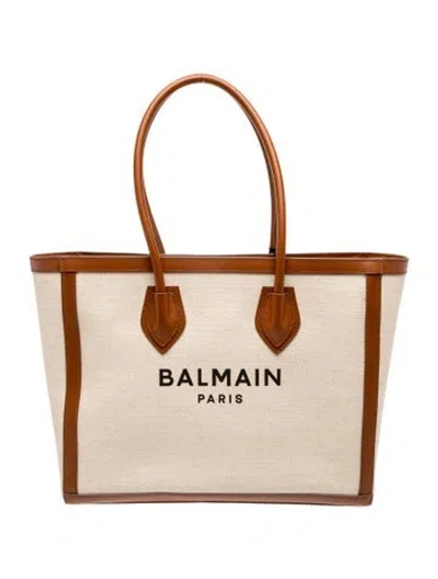 Pre-owned Balmain Canvas Top Handle Bag In Neutral