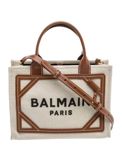 Pre-owned Balmain Canvas Top Handle Bag In Neutrals