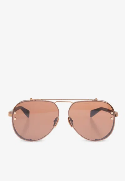 Balmain Captain Aviator Sunglasses In Brown