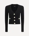 Balmain Structured Shoulder Black V-neck Cardigan With Decorative Buttons In Black