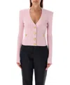 Balmain Buttoned Pointelle Rib Knit Crop Cardigan