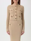 Balmain Ribbed Knit Cropped Cardigan In Beige