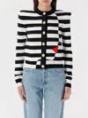 Balmain Face Mariniere Knit Strong-shoulder Cardigan In Black