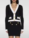 Balmain Contrast-border Ribbed Knit Cardigan In 黑色