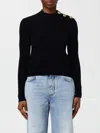 Balmain Black Ribbed Wool Sweater With Gold Buttons In Multi