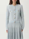 Balmain Long Sleeve Horizontal Rib Cardigan In Blue