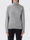 Balmain Grey High-neck Wool Sweater With Gold Buttons In Gray