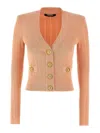 Balmain Fitted Knit Cardigan With Gold Button Accents In Color Carne Y Neutral
