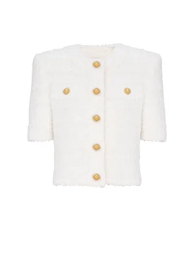 BALMAIN CARDIGAN IN DOTTED TWEED