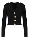Balmain Structured Shoulder Black V-neck Cardigan With Decorative Buttons