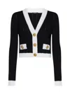 Balmain Contrast-border Ribbed Knit Cardigan In Noir/blanc