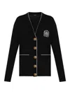 Balmain Cardigan Sweater With Silk Embroidery In Black