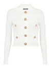 Balmain Women Buttoned Tweed Short Jacket In White