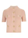 Balmain Knit Cardigan With Crewneck And Buttons In Nude & Neutrals