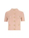 Balmain Knit Cardigan With Crewneck And Buttons In Pink
