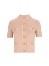 Balmain Knit Cardigan With Crewneck And Buttons In Pink