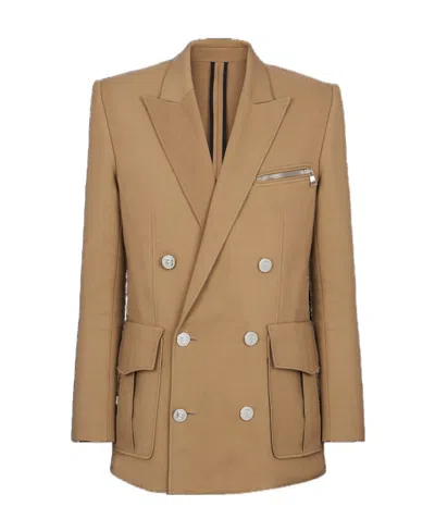 Balmain Cargo Double-breasted Fastening Blazer In Green