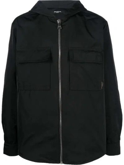 Balmain Cargo Hooded Lightweight Jacket In Black