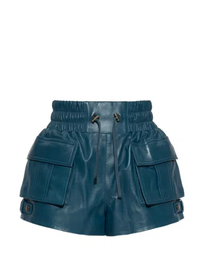 Balmain Cargo Leather Shorts In Blue