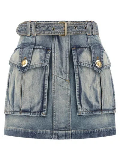 Balmain Cargo Pocket Skirt In Blue