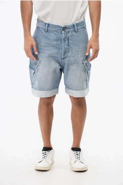 Balmain Cargo Shorts With Logo Button In Blue