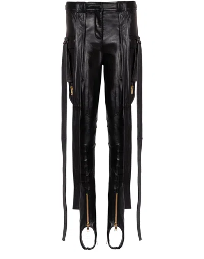 Balmain X Disney The Lion King Leather Strap-detail Cargo Trousers In Black