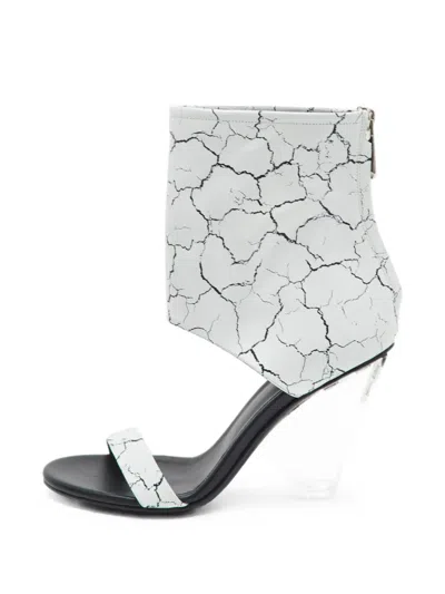 Pre-owned Balmain Carrara Marble-print Ankle-cuff Sandals In White