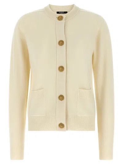 Balmain Cashmere And Virgin Wool Blend Cardigan In Nude