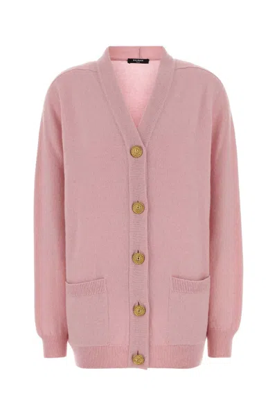 Balmain Cashmere & Virgin Wool Cardigan In Pink