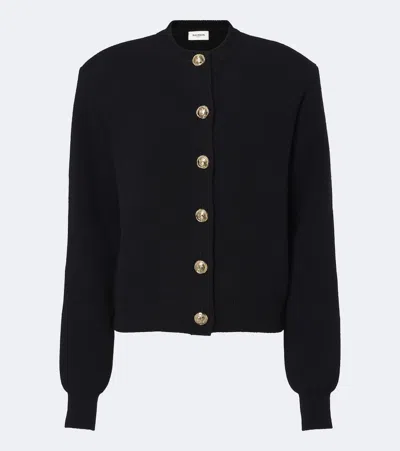 Balmain Shoulder-pad Button-up Wool Cardigan In Black