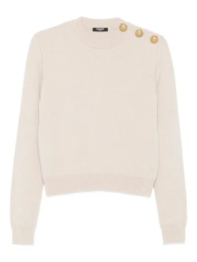 Balmain Cashmere Blend Buttoned Sweater In Neutral