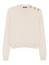 Balmain Button-embellished Ribbed Wool And Cashmere-blend Sweater In Neutral