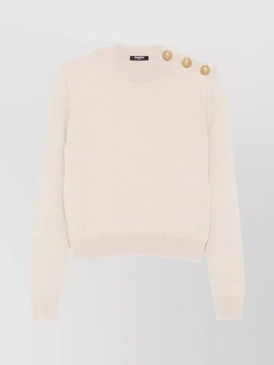 BALMAIN CASHMERE BLEND SWEATER WITH BUTTONED CREW NECK