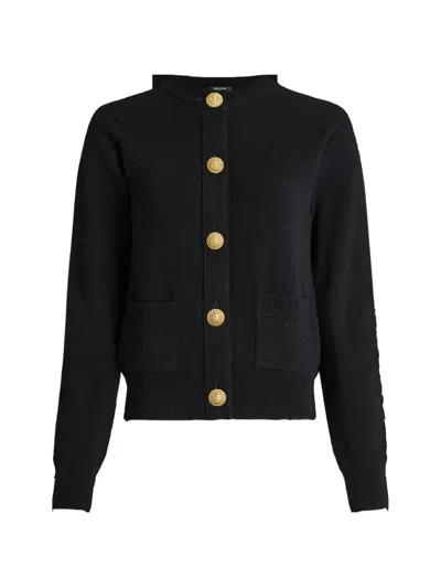 Balmain Cashmere Cardigan Round Neck Long Sleeves In Black