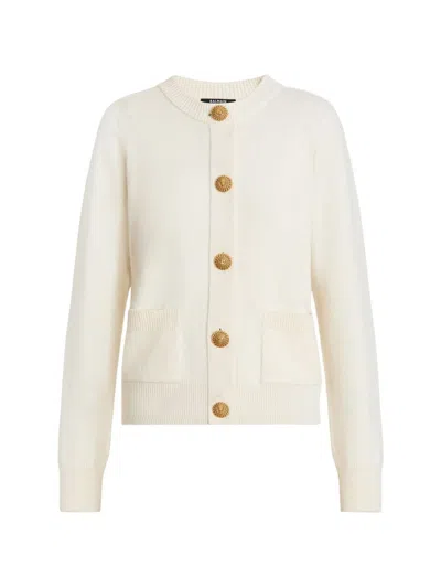Balmain Cashmere Cardigan Round Neck Long Sleeves In White