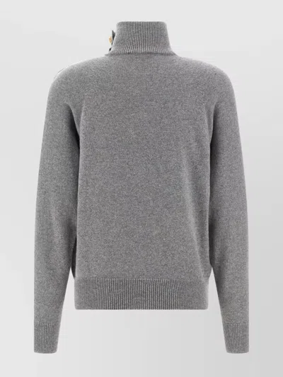 Balmain Cashmere Knit Sweater Featuring Gold Buttons In Gray