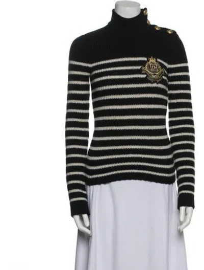 Pre-owned Balmain Cashmere Striped Sweater In Black