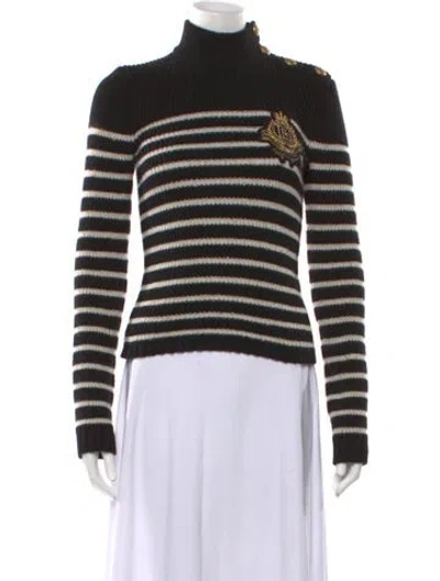 Pre-owned Balmain Cashmere Striped Sweater W/ Tags In Black