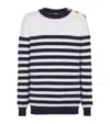 Balmain Button-detail Striped Cashmere Jumper In White